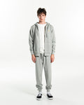 PSTVNRG Zip Hoodie in ash grey, full body view