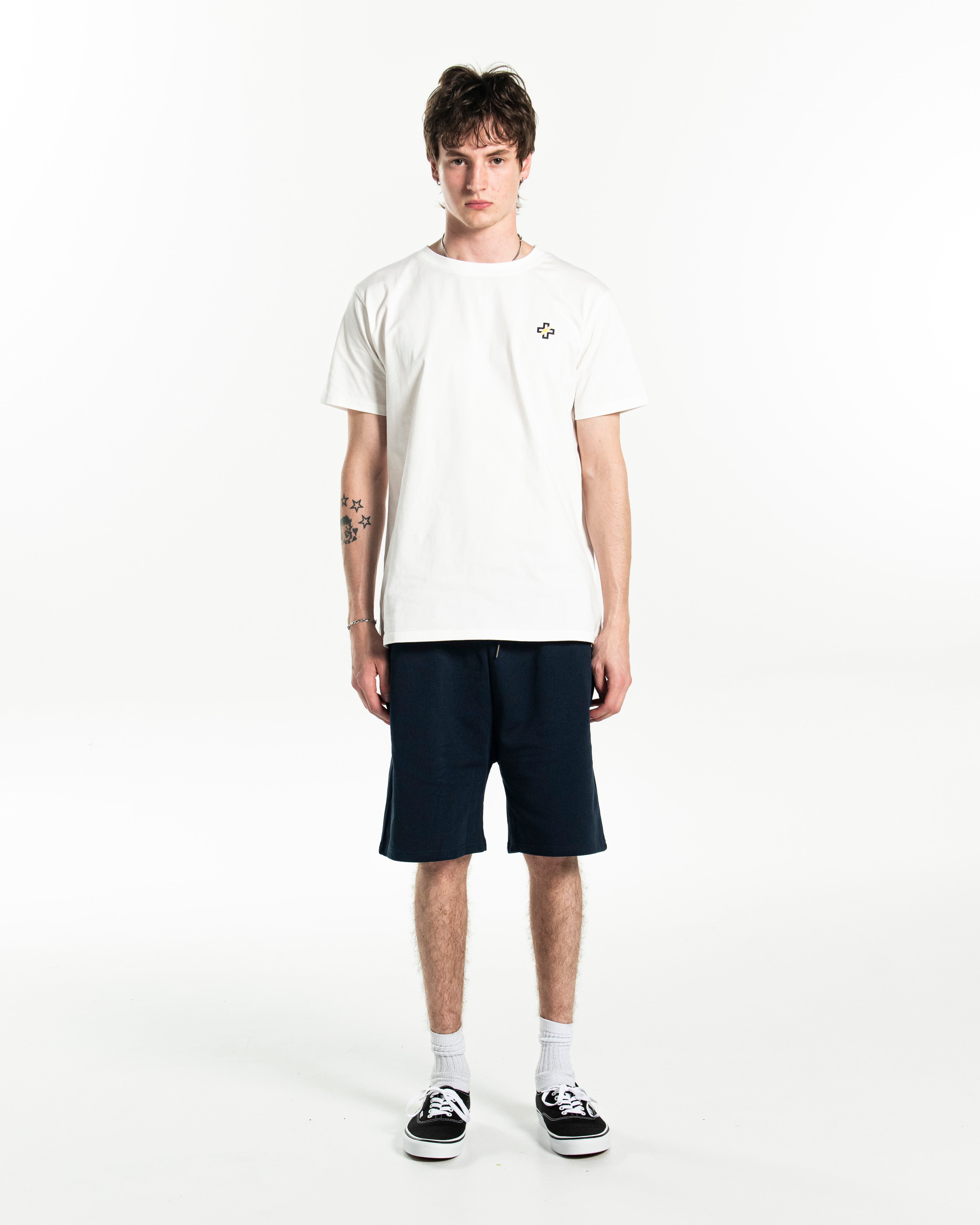 PSTVNRG T-Shirt in white, full body view