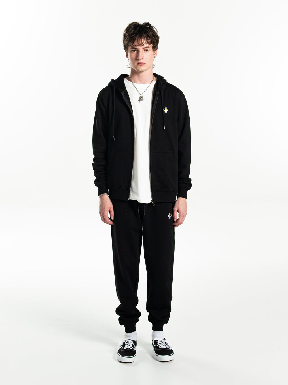 PSTVNRG Zip Hoodie in black, full body view