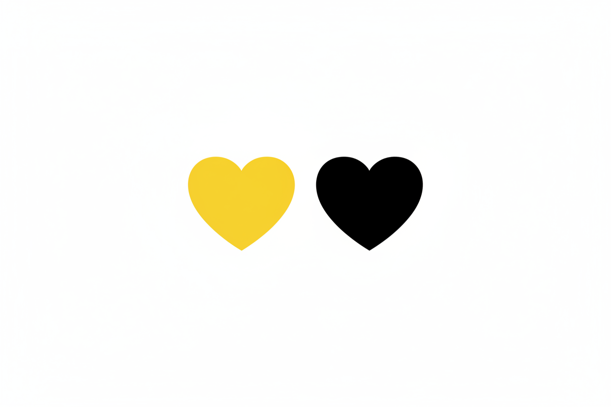 White background with yellow and black hearts